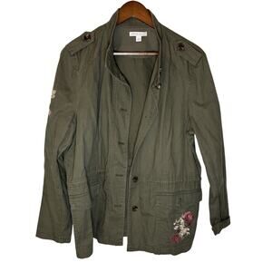Westport 1962 Women's Army Green Jacket With Floral Embroidery - Size XL